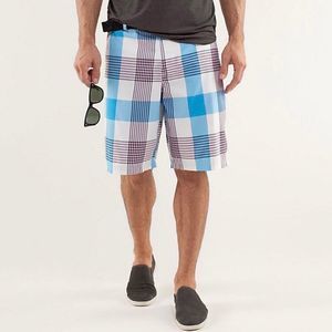 Men's Blue and White Plaid Shorts